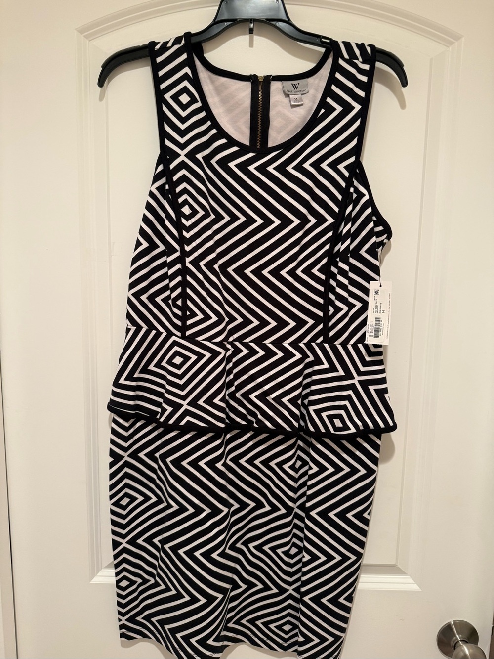 Worthington Black and White Geometric Peplum Dress